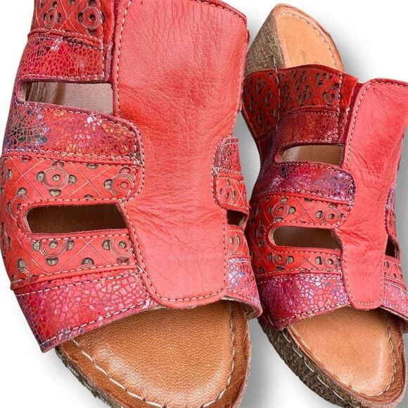 Spring Step Onaona Red Women's Leather Slide Sandals Size 8 Casual Wedge - Picture 11 of 16